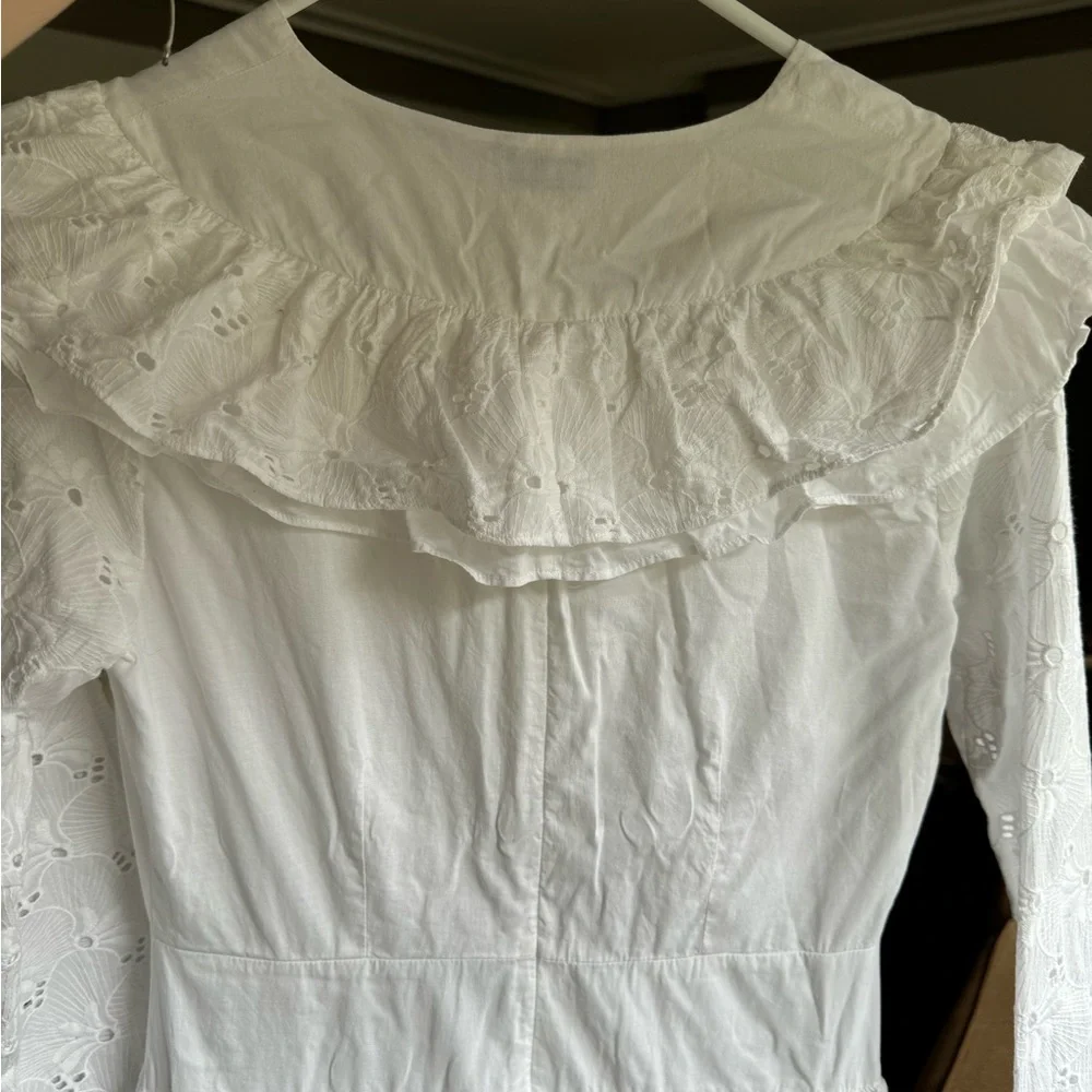 Batsheva White Ruffled Tiered Long Cotton Dress with Black Bow Medium US 6 - Picture 6 of 7